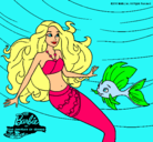 Dibujo Barbie sirena con su amiga pez pintado por xime99