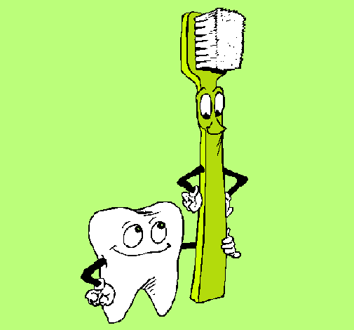 Muela y cepillo de dientes