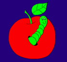 Dibujo Manzana con gusano pintado por KJHGFFFFFFFF