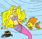 Dibujo Barbie sirena con su amiga pez pintado por kate