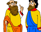 Dibujo Sócrates y Platón pintado por flaco