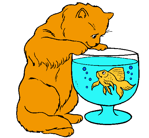 Dibujo Gato mirando al pez pintado por lennin