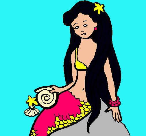 Dibujo Sirena con caracola pintado por divis