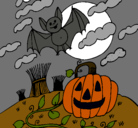 Dibujo Paisaje de Halloween pintado por miedo