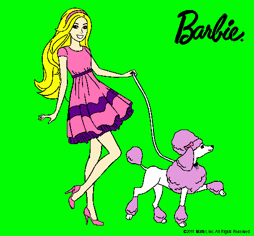 Barbie paseando a su mascota