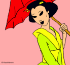 Dibujo Geisha con paraguas pintado por Aladin
