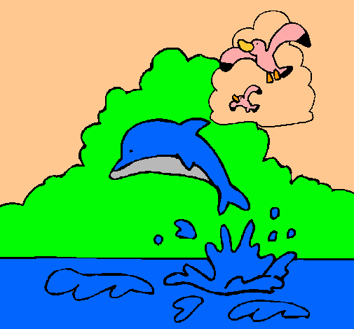 Dibujo Delfín y gaviota pintado por garc
