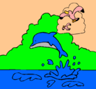 Dibujo Delfín y gaviota pintado por garc