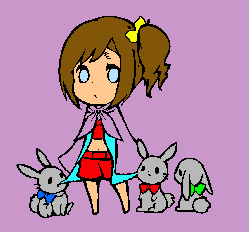 Dibujo Niña con conejitos pintado por Yanii