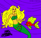 Dibujo Barbie sirena con su amiga pez pintado por sirena28