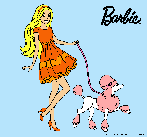 Dibujo Barbie paseando a su mascota pintado por xime99