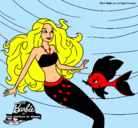 Dibujo Barbie sirena con su amiga pez pintado por Radostina