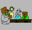 Dibujo Profesor oso y sus alumnos pintado por colega