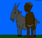 Dibujo Cabra y niño africano pintado por amal