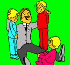 Dibujo Papa con sus 3 hijos pintado por cmila