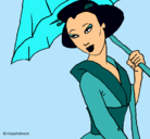 Dibujo Geisha con paraguas pintado por FARNANDA