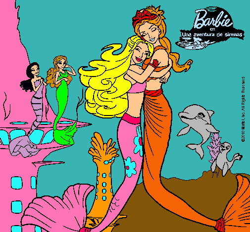 Dibujo Barbie sirena y la reina sirena pintado por layla3114