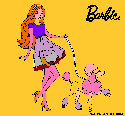 Dibujo Barbie paseando a su mascota pintado por alcodiamp