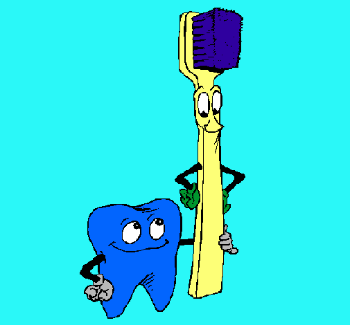 Muela y cepillo de dientes