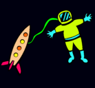 Dibujo Cohete y astronauta pintado por jtnusi