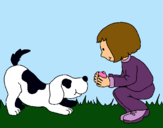 Dibujo Niña y perro jugando pintado por amistad