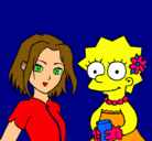 Dibujo Sakura y Lisa pintado por simpsos
