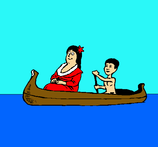 Madre e hijo en canoa