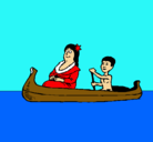Dibujo Madre e hijo en canoa pintado por mgii