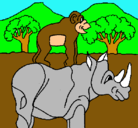 Dibujo Rinoceronte y mono pintado por katiuska