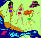 Dibujo Barbie y sus amigas en la playa pintado por yaza