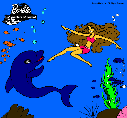Dibujo Barbie jugando con un delfín pintado por TamaraGaBo