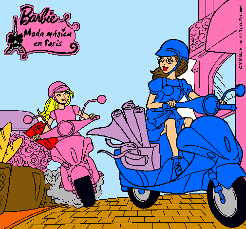 Dibujo Barbie y su amiga en moto pintado por Noarrr