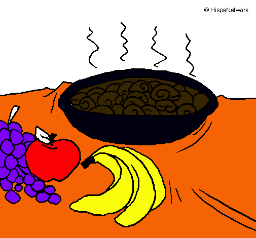 Dibujo Fruta y caracoles a la cazuela pintado por mari123