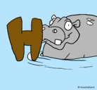 Dibujo Hipopótamo pintado por hache