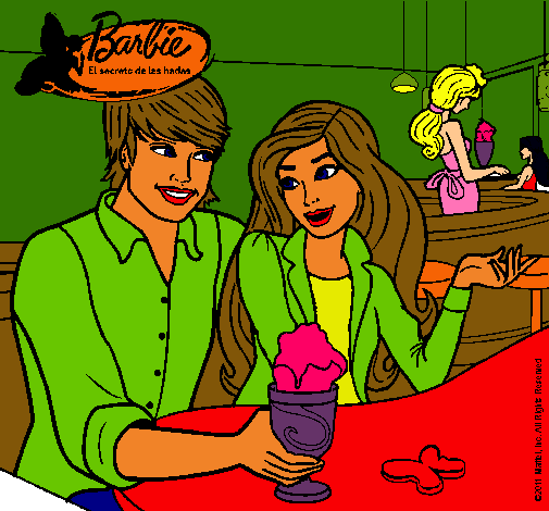 Dibujo Barbie y su amigo en la heladería pintado por olasila232