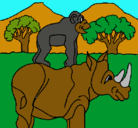 Dibujo Rinoceronte y mono pintado por lurdes22