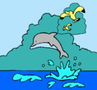 Dibujo Delfín y gaviota pintado por algel