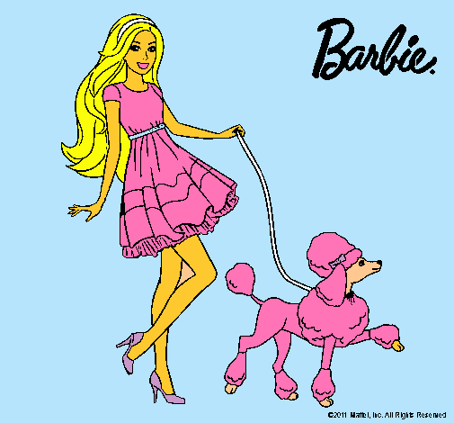 Barbie paseando a su mascota