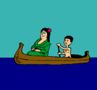 Dibujo Madre e hijo en canoa pintado por listan