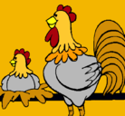 Dibujo Gallo y gallina pintado por celene