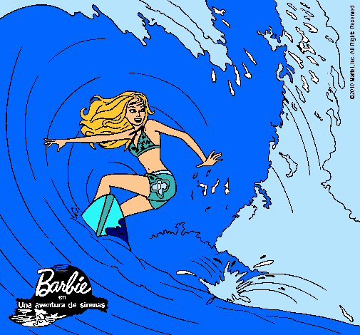 Barbie practicando surf