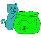 Dibujo Gato y pez pintado por gabyru