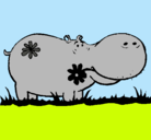 Dibujo Hipopótamo con flores pintado por alitana