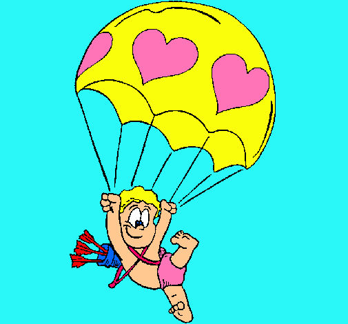 Dibujo Cupido en paracaídas pintado por garc