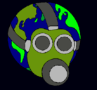 Dibujo Tierra con máscara de gas pintado por Grafito