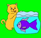 Dibujo Gato y pez pintado por nina2442