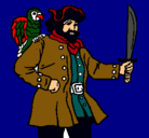 Dibujo Pirata con un loro pintado por hijututati