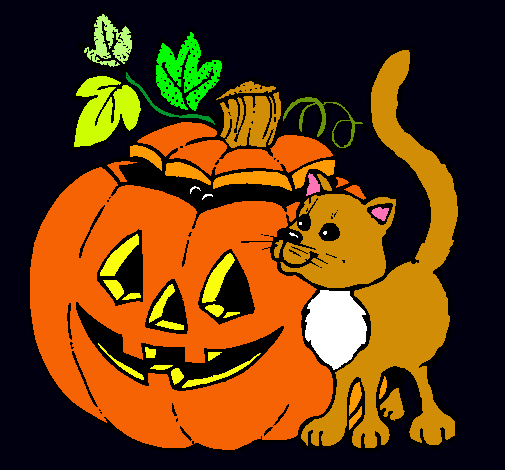 Calabaza y gato