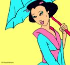 Dibujo Geisha con paraguas pintado por aqswdefrgthy