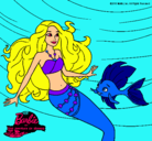 Dibujo Barbie sirena con su amiga pez pintado por chipi